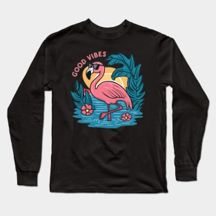 flamingo good vibe beach vintage Long Sleeve T-Shirt